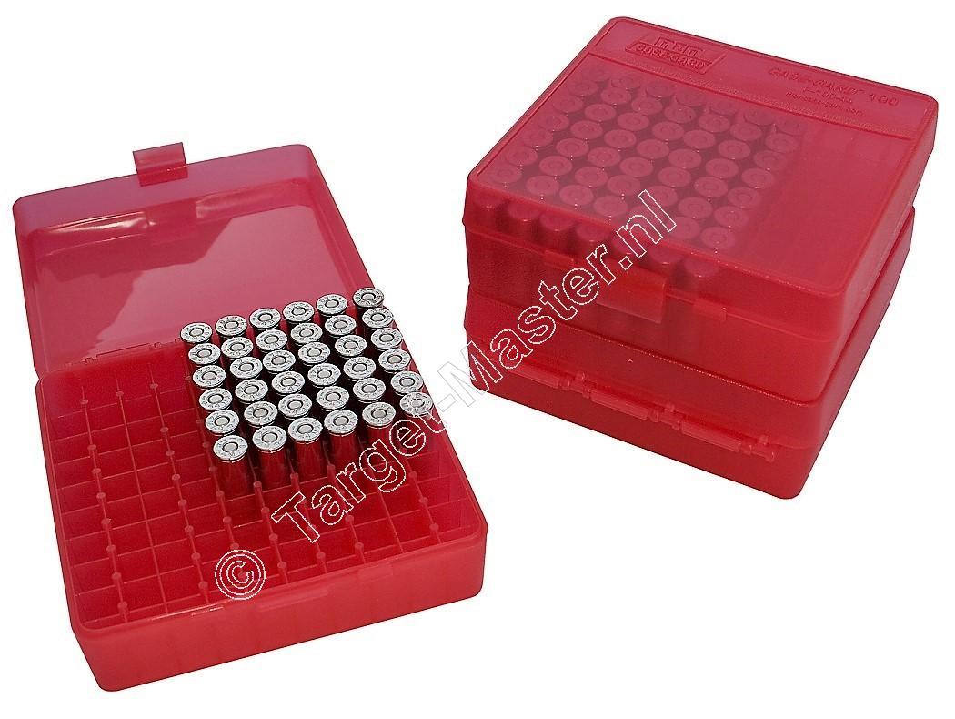 MTM P100-9 Flip-Top Ammo Box CLEAR RED content 100